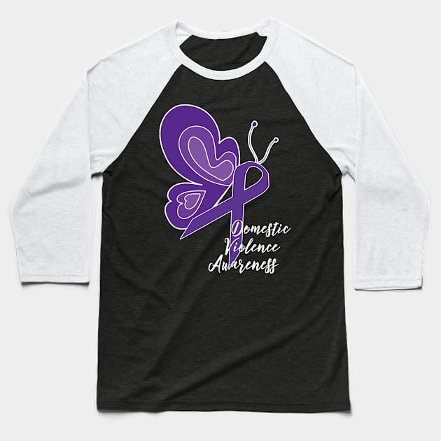 DOMESTIC VIOLENCE AWARENESS ABUSE PURPLE RIBBON BUTTERFLY Baseball T-Shirt by Fowlerbg